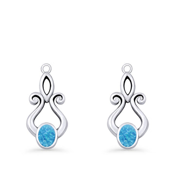 Oval Lab Created Blue Opal 22.6mm Scroll Fishhook Earring 925 Sterling Silver Wholesale
